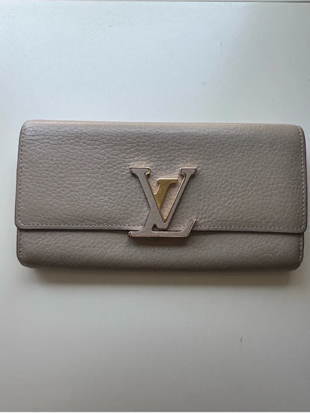 Louis Vuitton Taupe Cappucines Leather Wallet with Gold LV Emblem